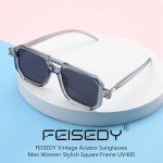 FEISEDY Retro Square Aviator Sunglasses for Everyone