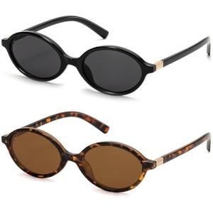ViewJoy Retro Oval Sunglasses for Women - 2 Pack