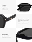 SOJOS Polarized Retro Rectangle Sunglasses, Black/Grey