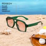 FEISEDY Vintage Double Bridge Square Sunglasses