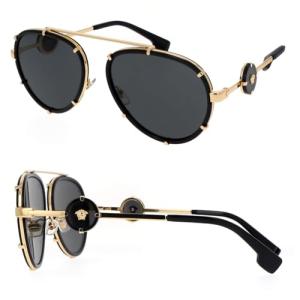 Versace Women's Black Aviator Sunglasses with Gold Temples