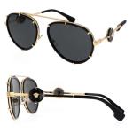 Versace Women's Black Aviator Sunglasses with Gold Temples