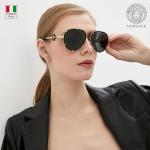Versace Women's Black Aviator Sunglasses with Gold Temples