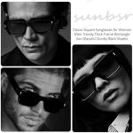 Trendy Thick Frame Square Sunglasses - Black/Grey