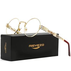 AIEYEZO Retro Round Steampunk Sunglasses - Gold/Transparent