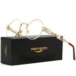 AIEYEZO Retro Round Steampunk Sunglasses - Gold/Transparent
