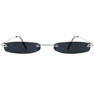 Slocyclub Vintage Rectangle Skinny Sunglasses for Women Men, Retro Small Thin Sunglasses, Rimless Trendy Sunglasses
