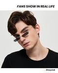 Slocyclub Vintage Rectangle Skinny Sunglasses for Women Men, Retro Small Thin Sunglasses, Rimless Trendy Sunglasses