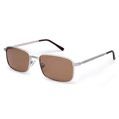 SOJOS Retro Polarized Rectangle Sunglasses - Silver/Brown