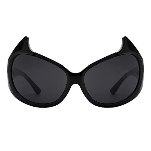 Devil Horn Oversized Black Sunglasses UV400