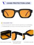 VANLINKER Vintage Chunky Rectangle Sunglasses - Black/Orange