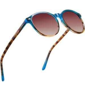 DUCO Retro Round Polarized Sunglasses - Oceanic Tortoise