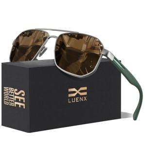 LUENX Men's Polarized Aviator Sunglasses - Brown Lens