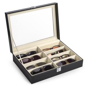 Leather Sunglasses Organizer with 8 Slots