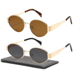 Trendy Oval Retro Sunglasses with Gold Frame