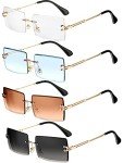 Vintage Rimless Rectangle Sunglasses - 4 Pairs
