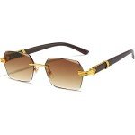 Retro Rimless Rectangle Sunglasses in Gold/Brown