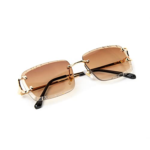 Gold Wire Frame Rimless Square Sunglasses for All