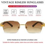 Retro Rimless Rectangle Sunglasses in Gold/Brown