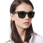 Persol Polarized Square Sunglasses in Black/Green