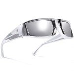 Fashionable Wrap-Around Futuristic Rectangle Sunglasses