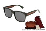 Gucci GG0340S Black/Multicolor Square Sunglasses Bundle