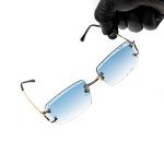 Baby Blue Rimless Square Retro Sunglasses