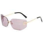 Trendy Rimless Y2K Shield Sunglasses - Light Purple