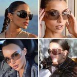 Trendy Rimless Y2K Shield Sunglasses - Light Purple