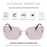 Trendy Rimless Y2K Shield Sunglasses - Light Purple