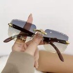 Trendy Rimless Square Gold Frame Sunglasses
