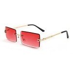 FEISEDY Vintage Rimless Rectangle Sunglasses - Red