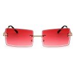 FEISEDY Vintage Rimless Rectangle Sunglasses - Red