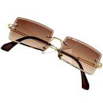 Vintage Rimless Square Sunglasses in Gradient Brown