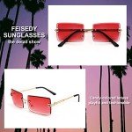 FEISEDY Vintage Rimless Rectangle Sunglasses - Red
