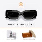 Tory Burch Black/Grey Rectangular Sunglasses + Eyewear Kit