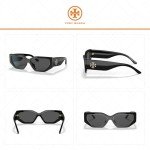 Tory Burch Black/Grey Rectangular Sunglasses + Eyewear Kit