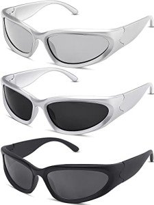 Trendy Y2K Wrap Around Sunglasses - 3 Pairs
