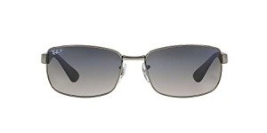 Ray-Ban RB3478 Gunmetal Rectangular Sunglasses with Blue Lenses