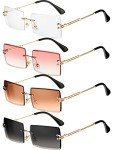 4 Pairs Vintage Rimless Rectangle Sunglasses for All