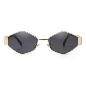 Hexagon Retro Gold Metal Sunglasses for Women