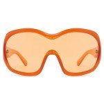 Trendy Orange Oversized Wrap Around Sunglasses