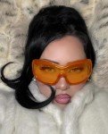 Trendy Orange Oversized Wrap Around Sunglasses