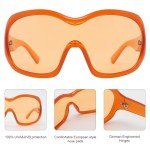 Trendy Orange Oversized Wrap Around Sunglasses