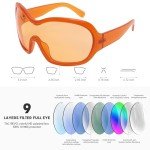 Trendy Orange Oversized Wrap Around Sunglasses