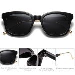 SOJOS Retro Square Polarized Sunglasses - Black