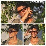 VANLINKER Vintage Chunky Rectangle Sunglasses - Black/Orange