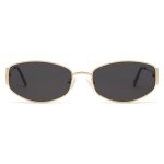 Stylish Retro Oval Hexagonal Sunglasses in Gold/Grey