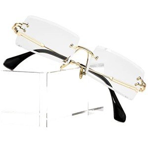 Vintage Rimless Rectangle Sunglasses in Clear