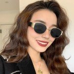 Trendy Retro Oval Sunglasses for Women - Gold